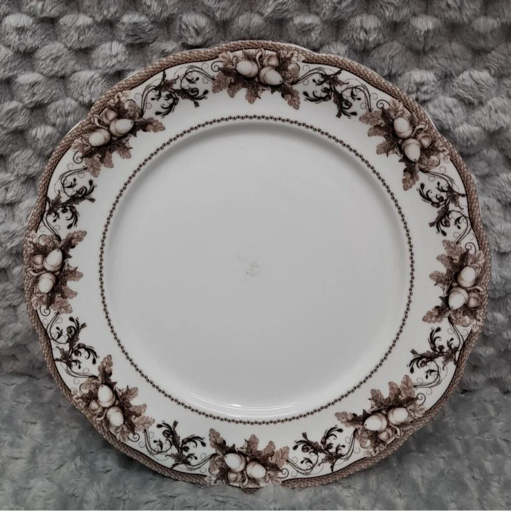 Set 4 Williams Sonoma Dinner Plates Acorn Turkey Thanksgiving Transferware 10.5